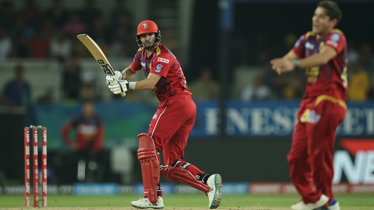 Cricket batter driving through the covers during a Major League Cricket night game